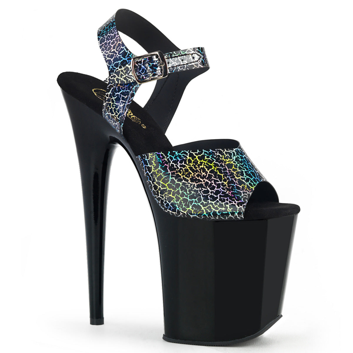 Pleaser Womens Sandals FLAMINGO-808N-CK Blk Cracker Hologram TPU/Blk