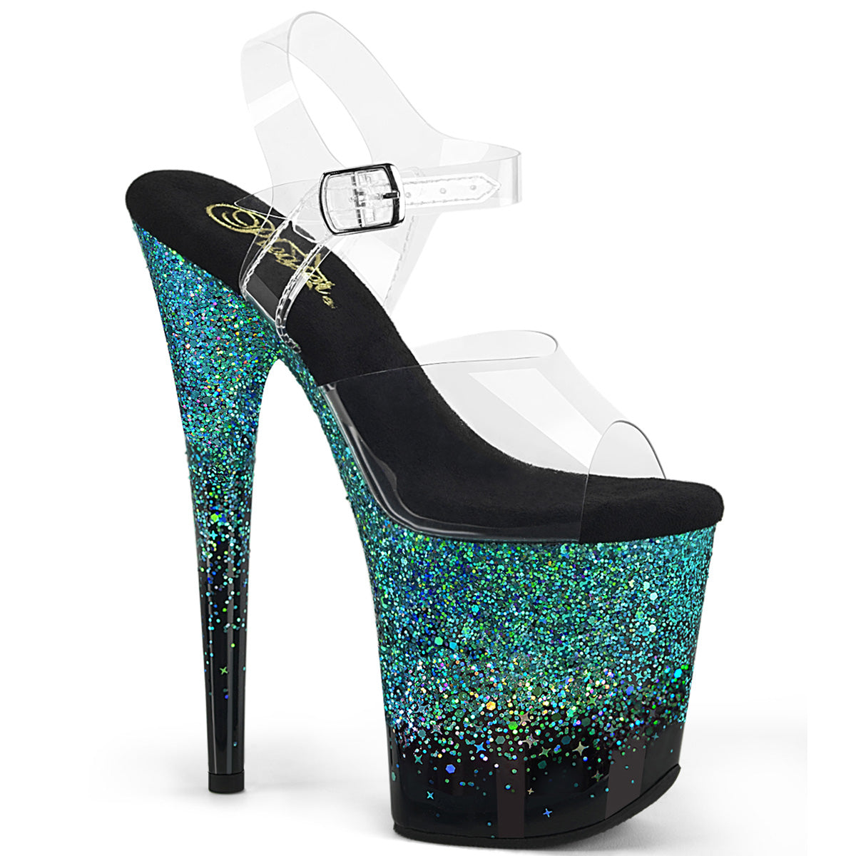 Pleaser   FLAMINGO-808SS CLR/BLK-TURQUOISE MULTI GLITER