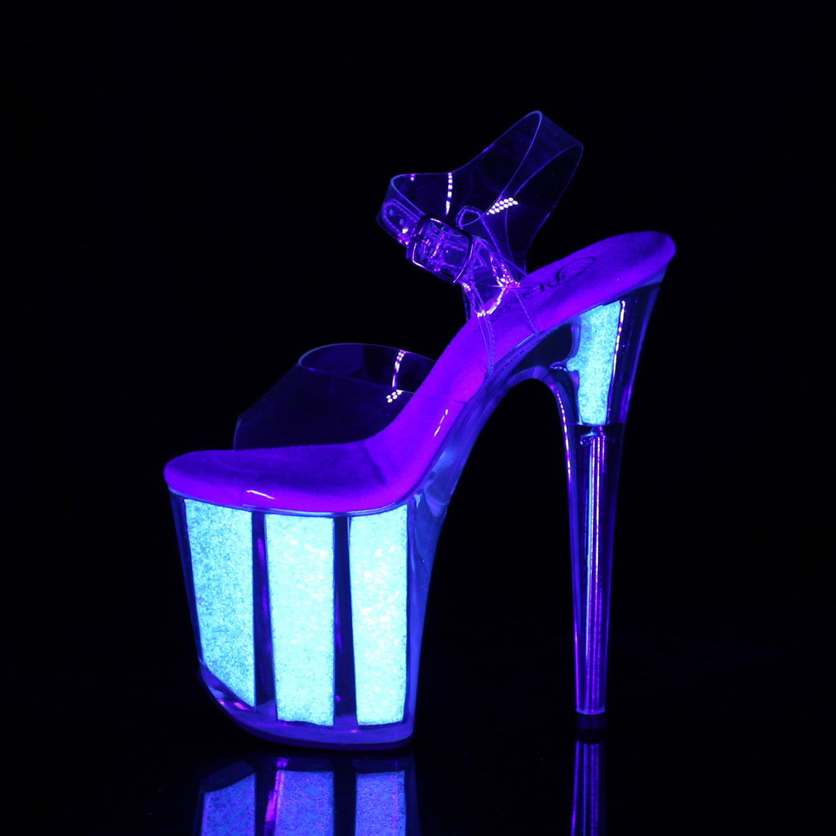 Pleaser Womens Sandals FLAMINGO-808UVG Clr/Neon Opal Glitter