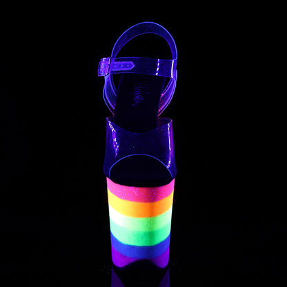 Pleaser Sandalias para mujer FLAMINGO-808uvrb clr / neon Rainbow Brillantina