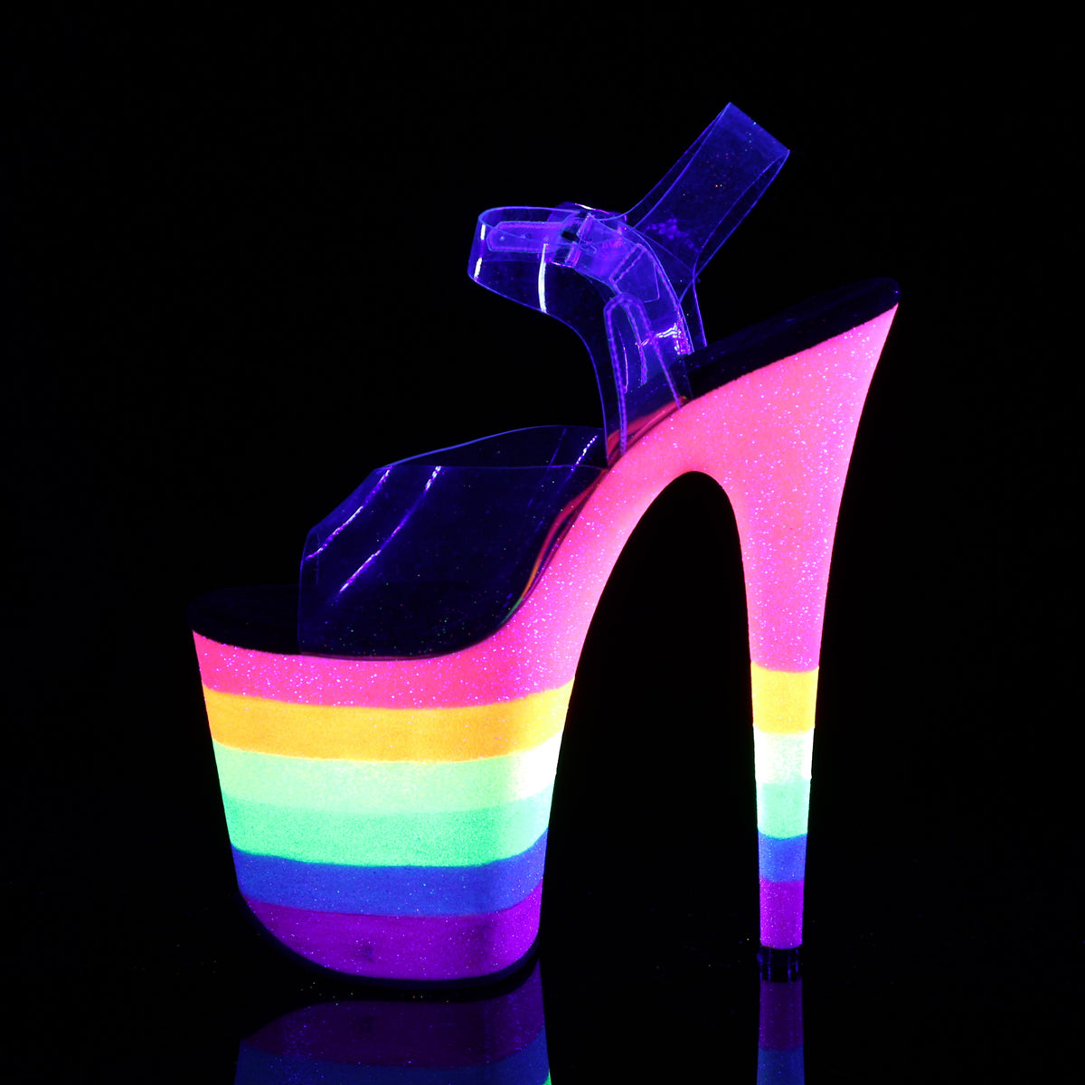 Pleaser Sandalias para mujer FLAMINGO-808uvrb clr / neon Rainbow Brillantina