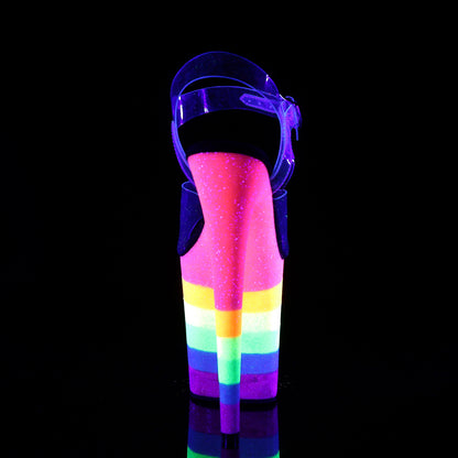 Pleaser Sandalias para mujer FLAMINGO-808uvrb clr / neon Rainbow Brillantina