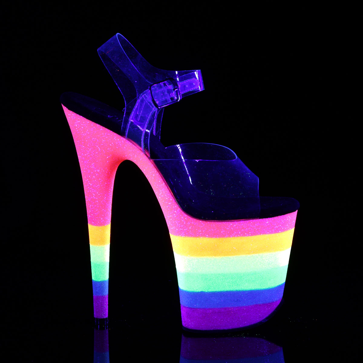 Pleaser Sandalias para mujer FLAMINGO-808uvrb clr / neon Rainbow Brillantina