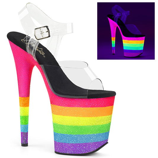 Pleaser Sandalias para mujer FLAMINGO-808uvrb clr / neon Rainbow Brillantina