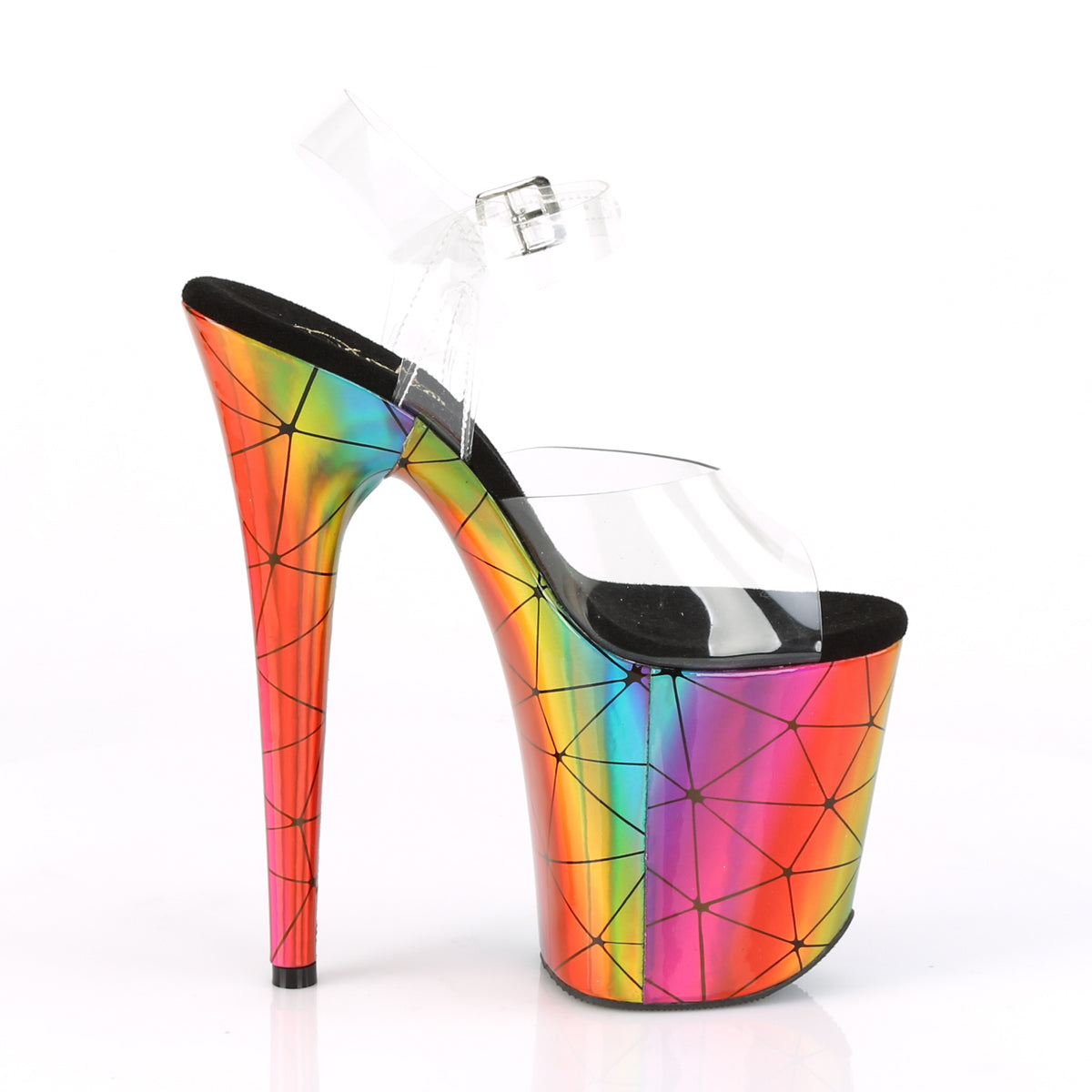 Pleaser Sandalias para mujer FLAMINGO-808WR CLR / LASER Rainbow Holograma envuelto