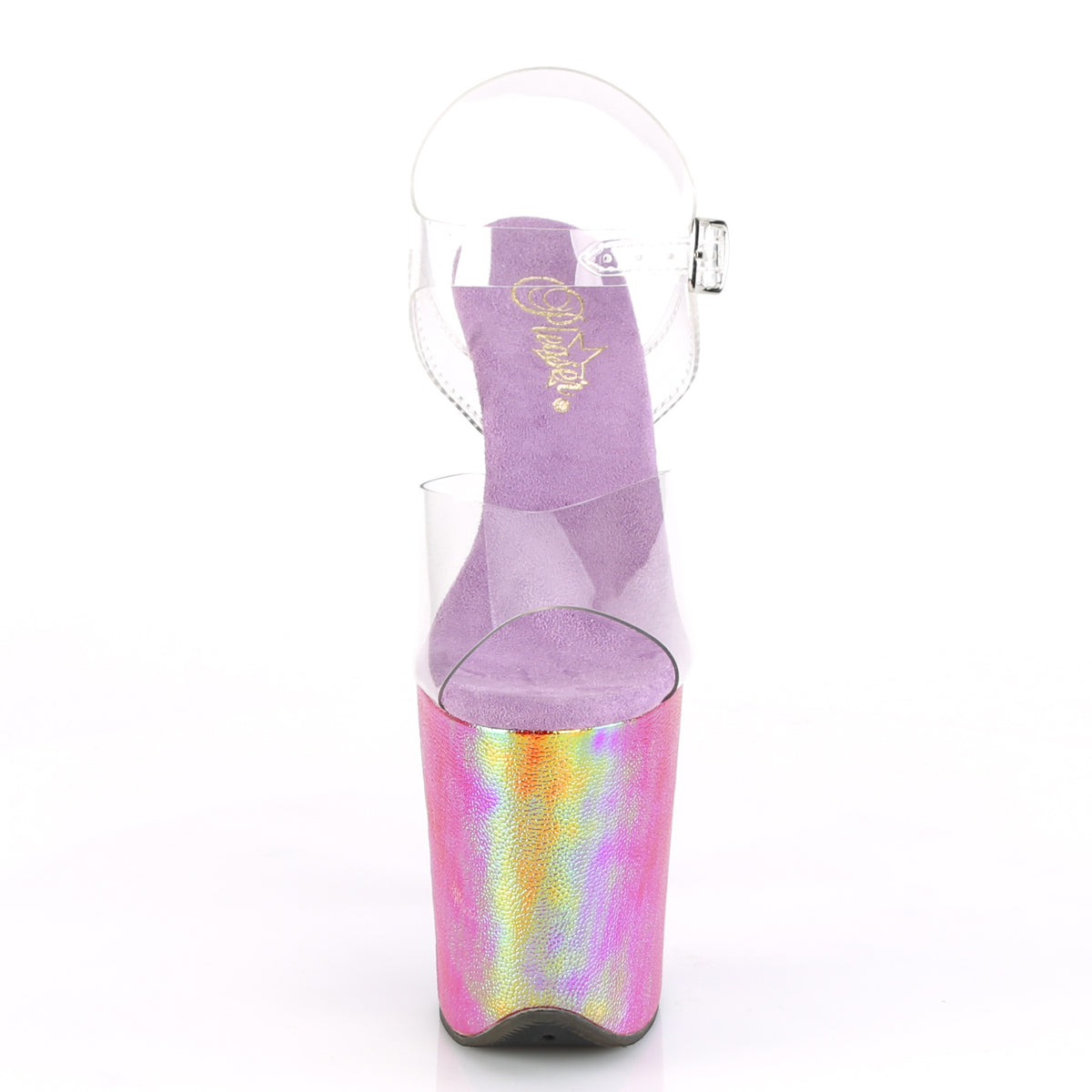 Pleaser Sandalias para mujer FLAMINGO-808WR CLR / holograma púrpura envuelto