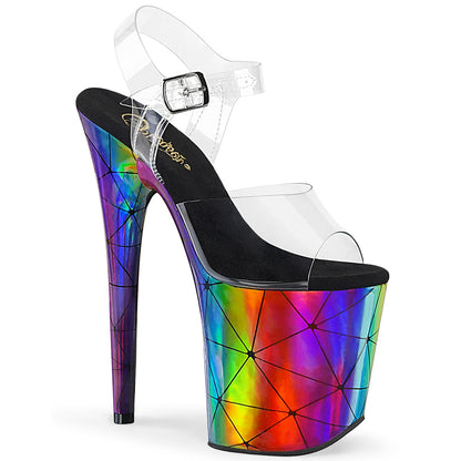 Pleaser Sandalias para mujer FLAMINGO-808WR CLR / LASER Rainbow Holograma envuelto