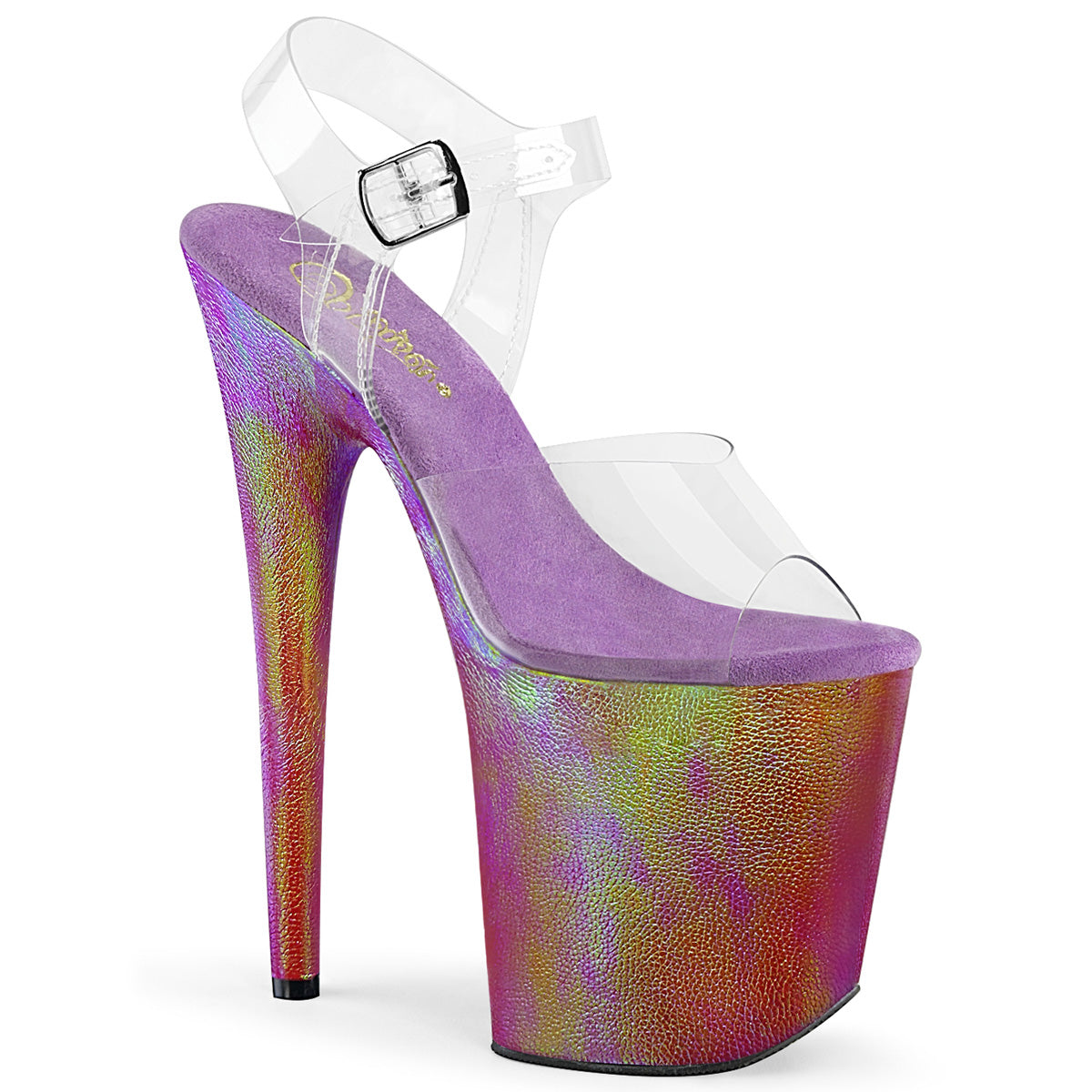 Pleaser Sandalias para mujer FLAMINGO-808WR CLR / holograma púrpura envuelto
