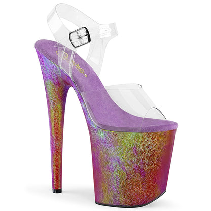 Pleaser Sandalias para mujer FLAMINGO-808WR CLR / holograma púrpura envuelto