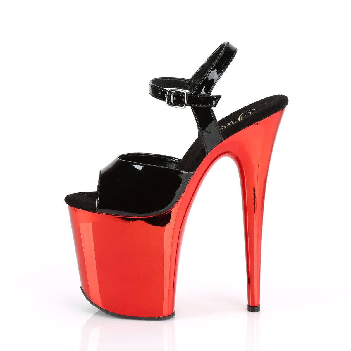 Pleaser Womens Sandals FLAMINGO-809 Blk Pat/Red Chrome