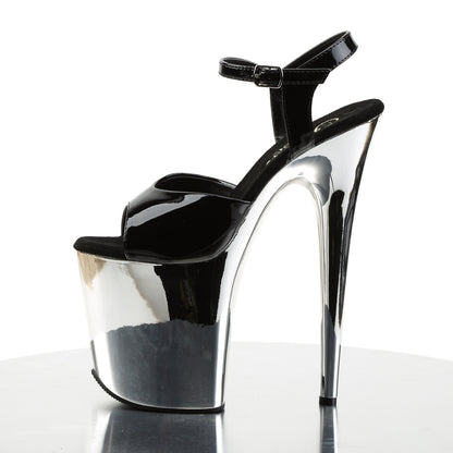 Pleaser Sandalias para mujer FLAMINGO-809 BLK PAT / SLV Chrome