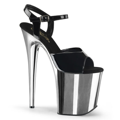 Pleaser Sandalias para mujer FLAMINGO-809 BLK PAT / SLV Chrome
