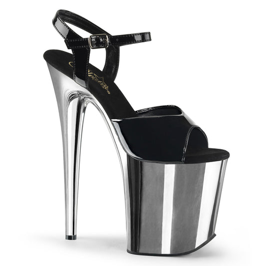 Pleaser Sandalias para mujer FLAMINGO-809 BLK PAT / SLV Chrome