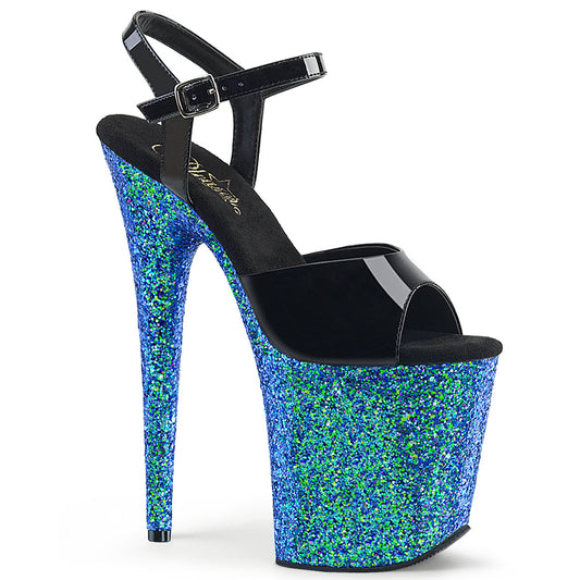 Pleaser Sandalias para mujer FLAMINGO-809lg Blk Pat / Blue Multi Brillo