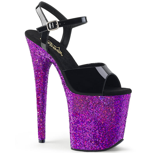 Pleaser Sandalias para mujer FLAMINGO-809LG BLK PAT / PURPLE MULTI brillo