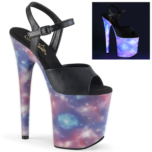 Pleaser Sandalias para mujer FLAMINGO-809REFL BLK FAUX CUERO / PURPLE-AZUL REFLECIO