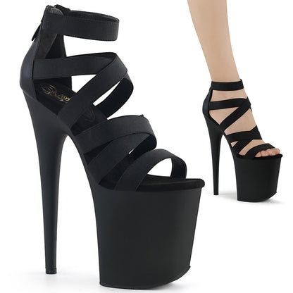 Pleaser Womens Sandals FLAMINGO-859 Blk Elastic Band-Faux Leather/Blk Matte