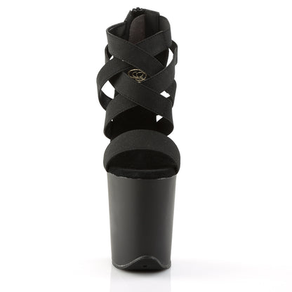Pleaser Womens Sandals FLAMINGO-869 Blk Elastic Band-Faux Leather/Blk Matte