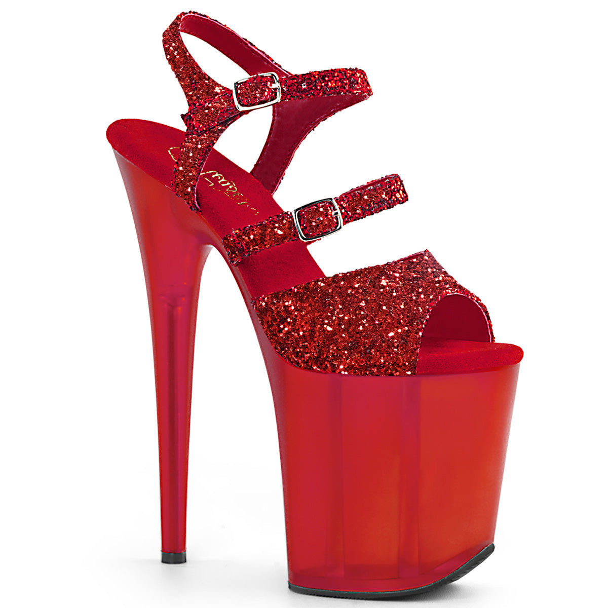Pleaser Womens Sandals FLAMINGO-874 Red Glitter/Frosted Red
