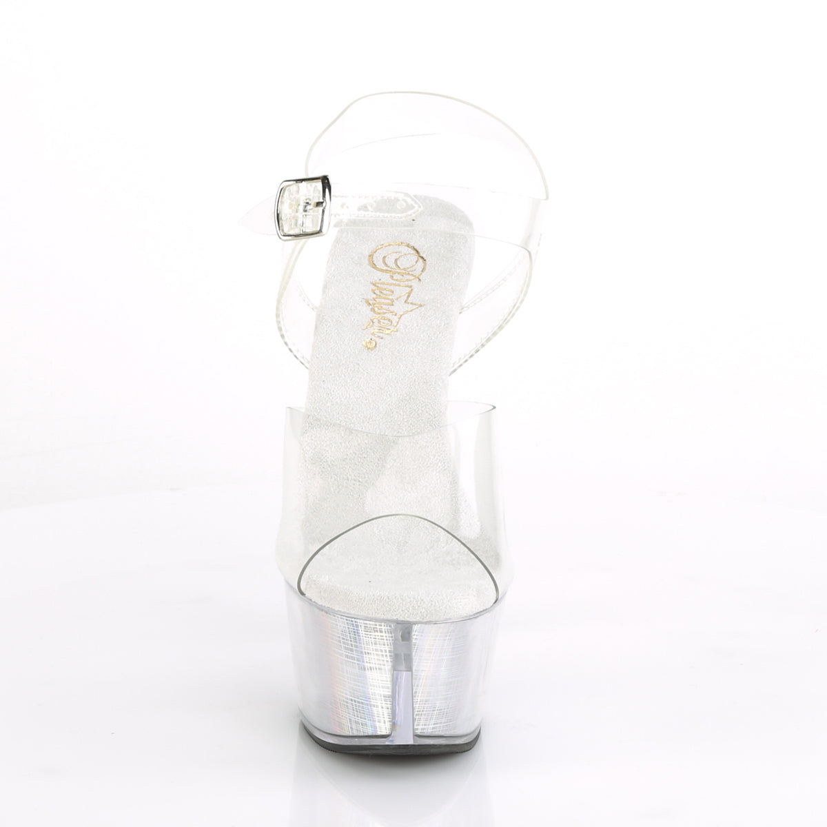 Pleaser Womens Sandals FLASHDANCE-608CH Clr/Slv Hologram