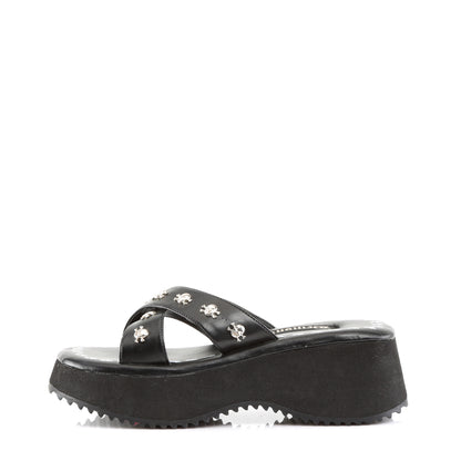 DemoniaCult Sandalias para mujeres FLIP-05 BLK de cuero vegano