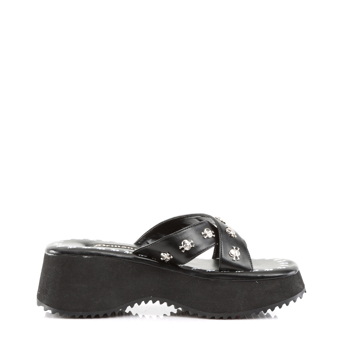 DemoniaCult Sandalias para mujeres FLIP-05 BLK de cuero vegano