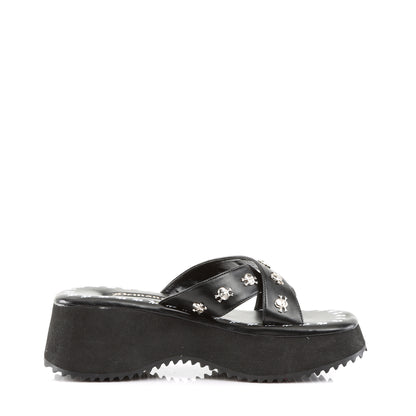 DemoniaCult Sandalias para mujeres FLIP-05 BLK de cuero vegano