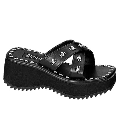 DemoniaCult Sandalias para mujeres FLIP-05 BLK de cuero vegano