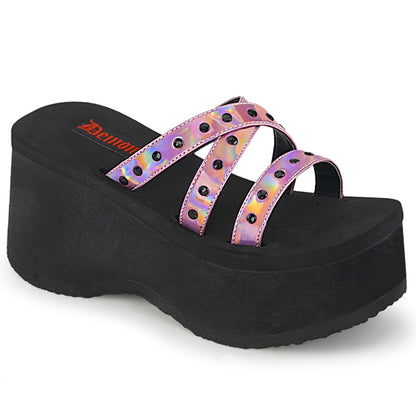 DemoniaCult Sandalias para mujeres FUNN-19 Holograma rosa