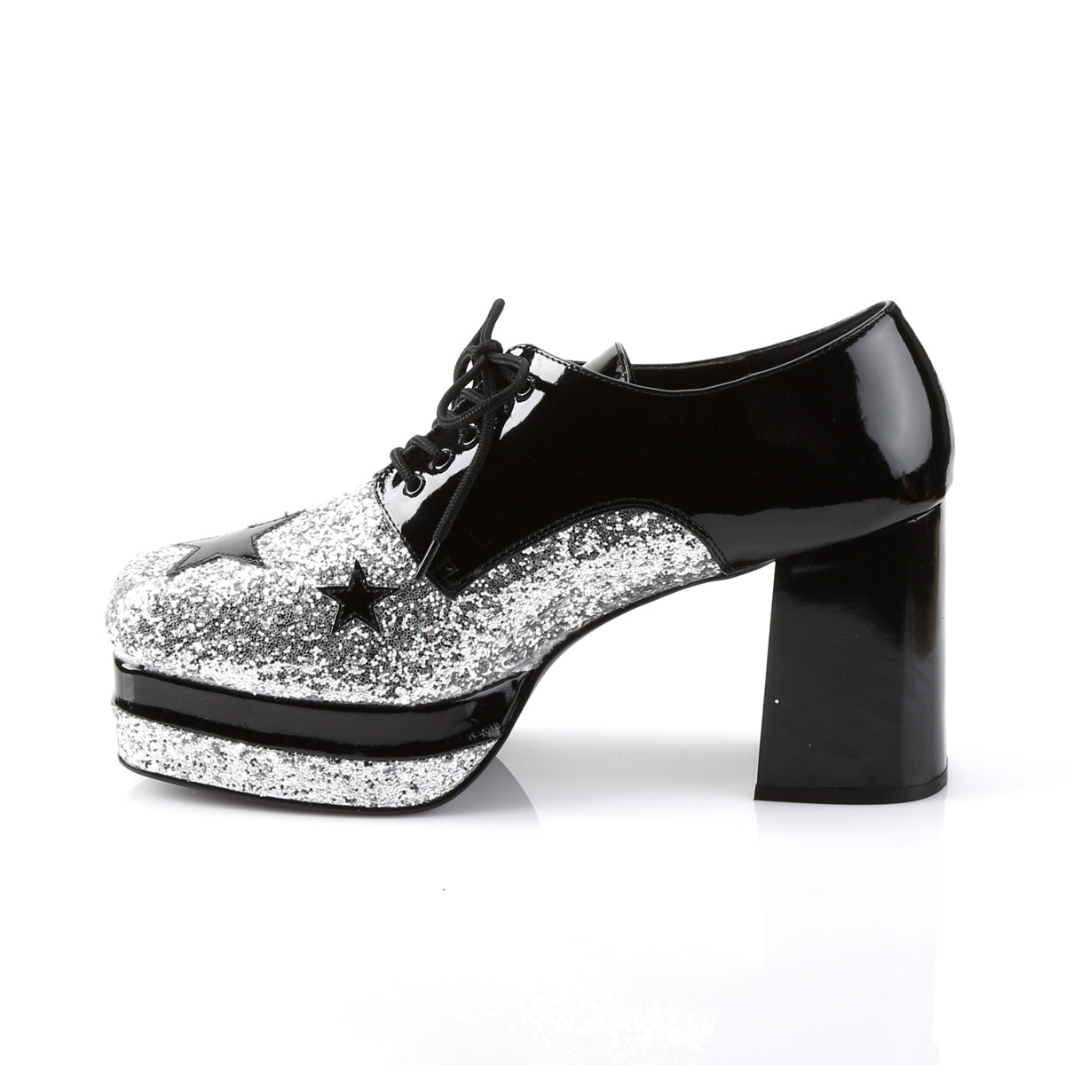 Funtasma Zapato de hombre bajo GLAMROCK-02 BLK PAT-SLV GLTR
