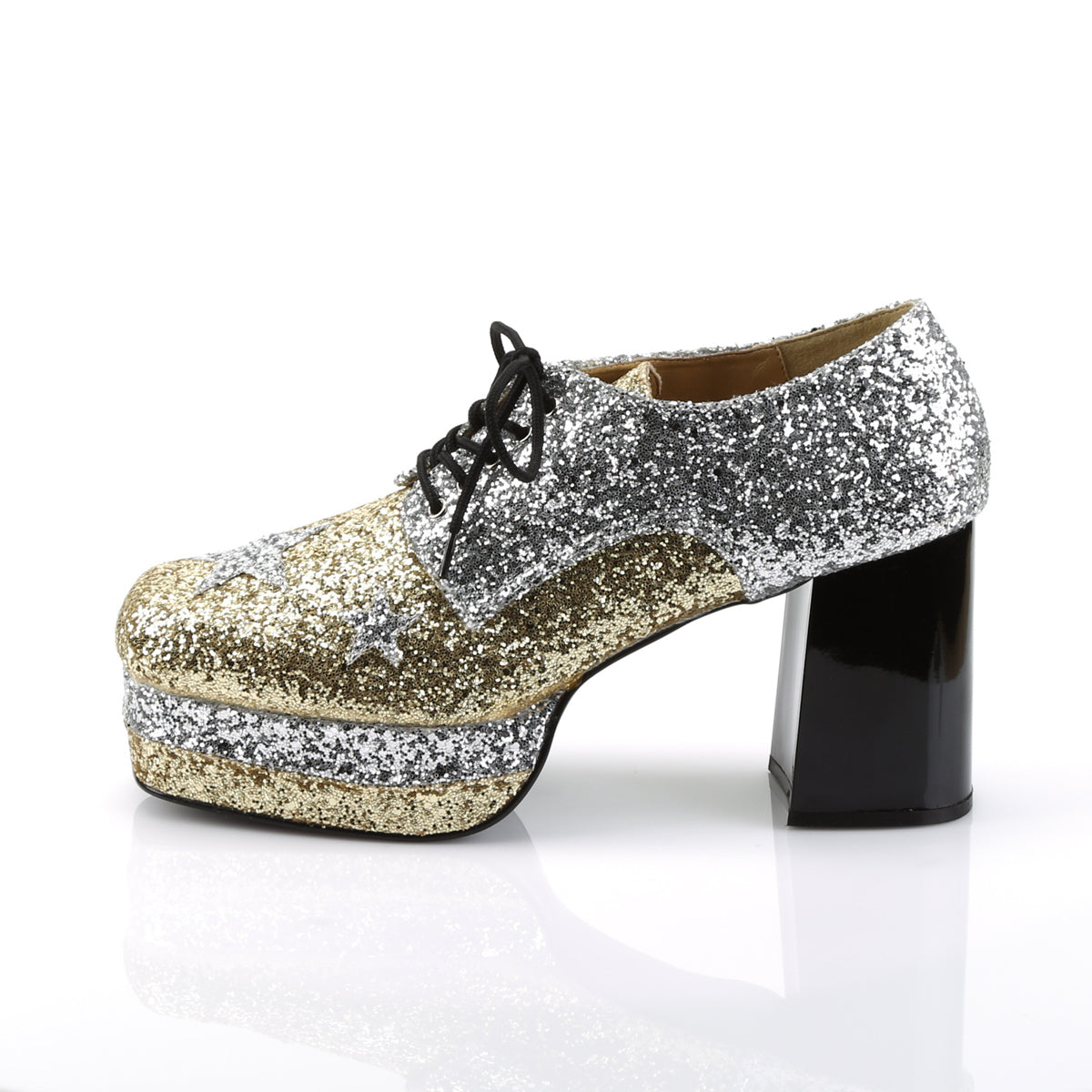 Funtasma Zapato de hombre bajo GLAMROCK-02 Slv-Gold Brillo