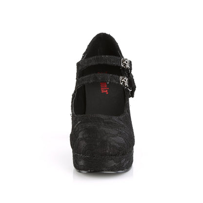 DemoniaCult Bombas de mujer GOTHIKA-09 BLK Lacera de satén
