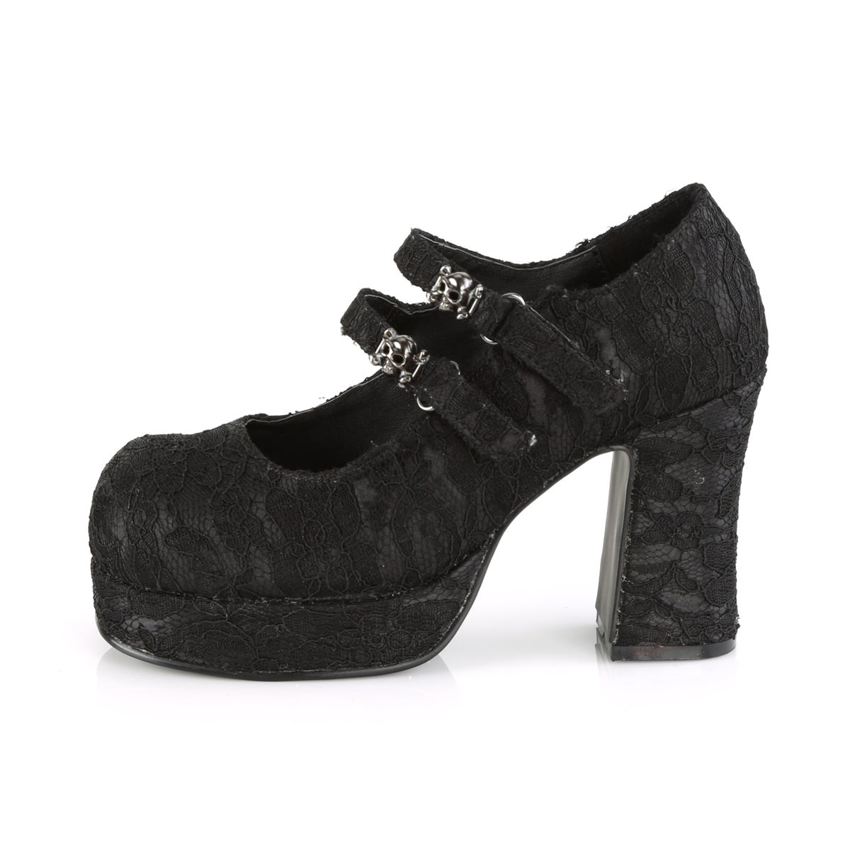 DemoniaCult Bombas de mujer GOTHIKA-09 BLK Lacera de satén