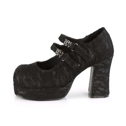 DemoniaCult Bombas de mujer GOTHIKA-09 BLK Lacera de satén