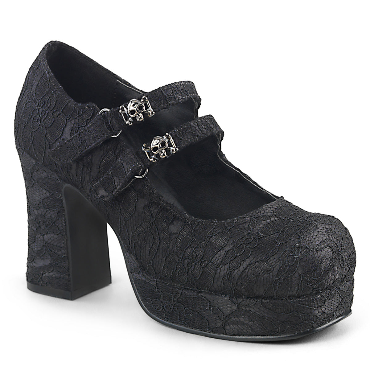 DemoniaCult Bombas de mujer GOTHIKA-09 BLK Lacera de satén