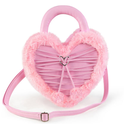 DemoniaCult Women's Handbags HB-631 B. PINK VEGAN LEATHER-FAUX FUR
