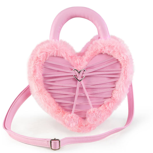 DemoniaCult Women's Handbags HB-631 B. PINK VEGAN LEATHER-FAUX FUR