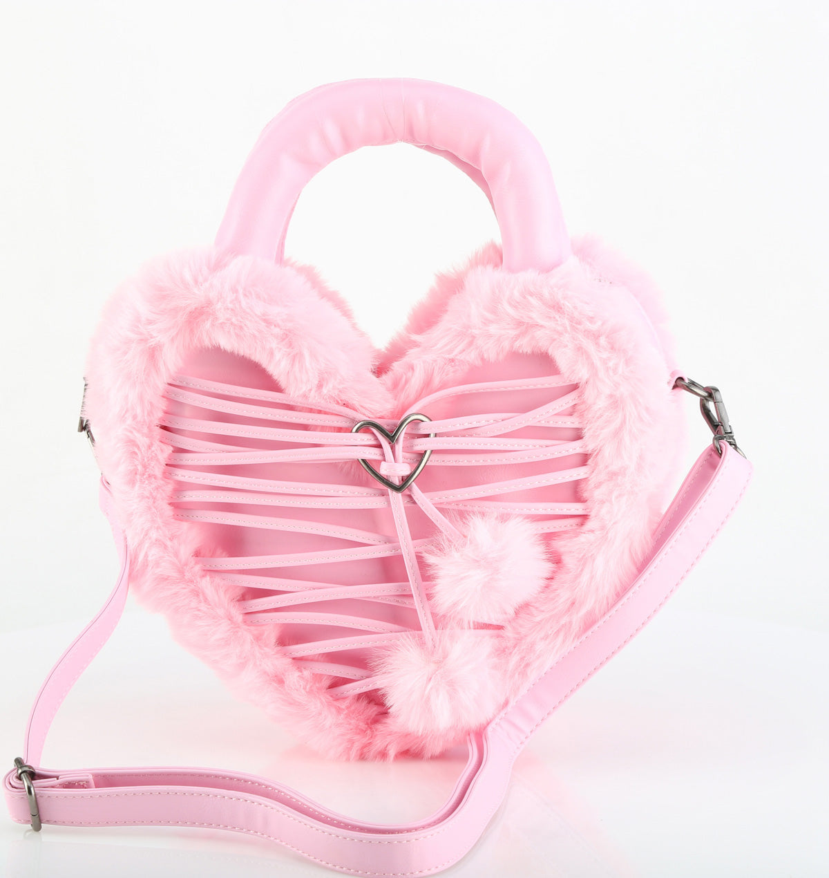 DemoniaCult Women's Handbags HB-631 B. PINK VEGAN LEATHER-FAUX FUR