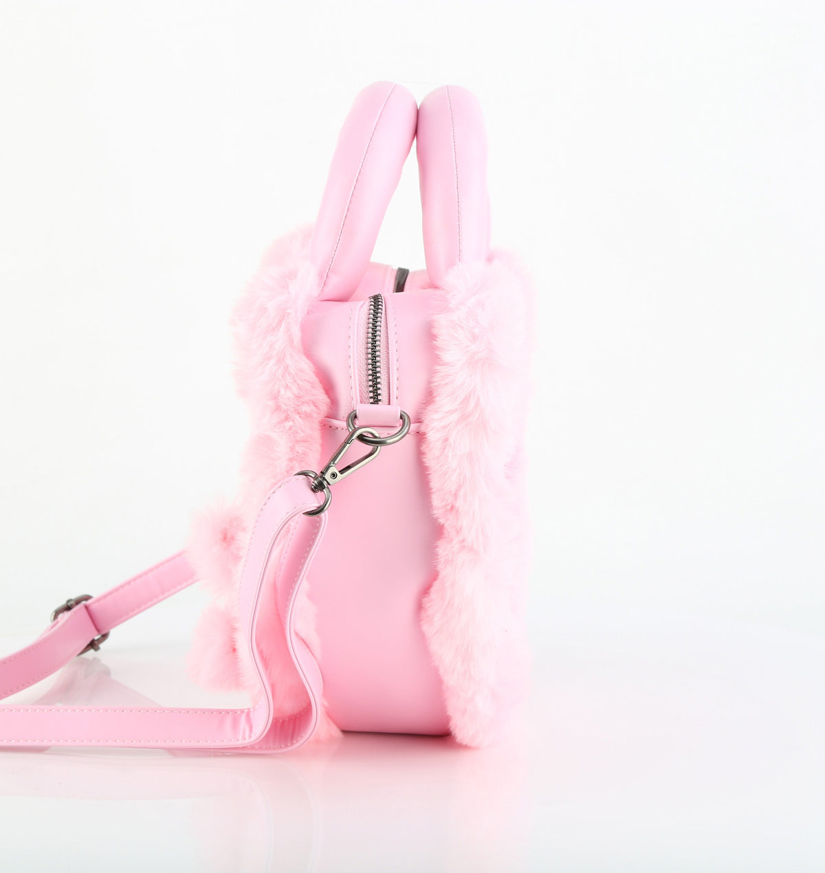 DemoniaCult Women's Handbags HB-631 B. PINK VEGAN LEATHER-FAUX FUR