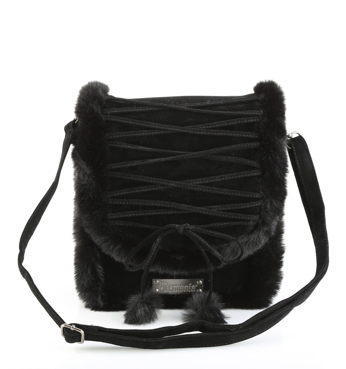 DemoniaCult Women's Handbags HB-663 BLK FAUX SUEDE-FAUX FUR