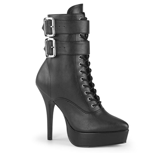 Devious Bombas para mujer INDULGE-1026 Blk Faux Cuero