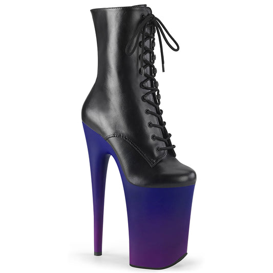 Pleaser Womens Ankle Boots INFINITY-1020BP Blk Faux Leather/Blue-Purple Ombre