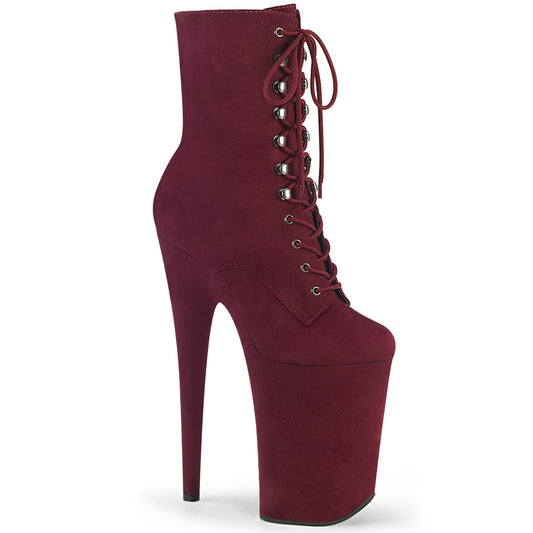 Pleaser Womens Ankle Boots INFINITY-1020FS Burgundy Faux Suede/Burgundy Faux Suede