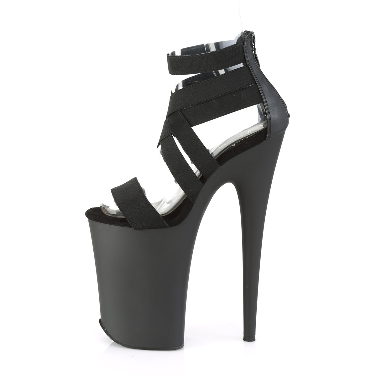 Pleaser Womens Sandals INFINITY-969 Blk Elastic Band-Faux Leather/Blk Matter