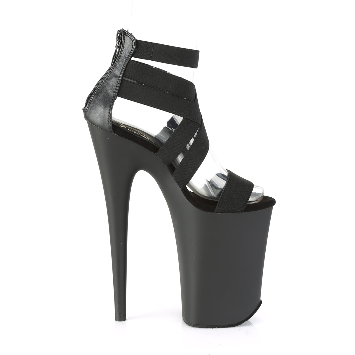 Pleaser Womens Sandals INFINITY-969 Blk Elastic Band-Faux Leather/Blk Matter