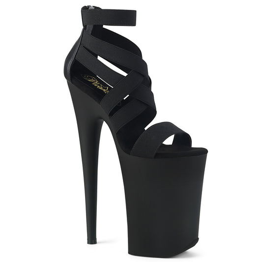Pleaser Womens Sandals INFINITY-969 Blk Elastic Band-Faux Leather/Blk Matter