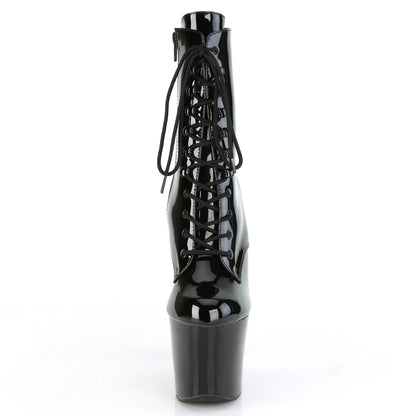 Pleaser Botas de tobillo para mujer IRONGRIP-1020 blk pat pat / blk-slv cepillado