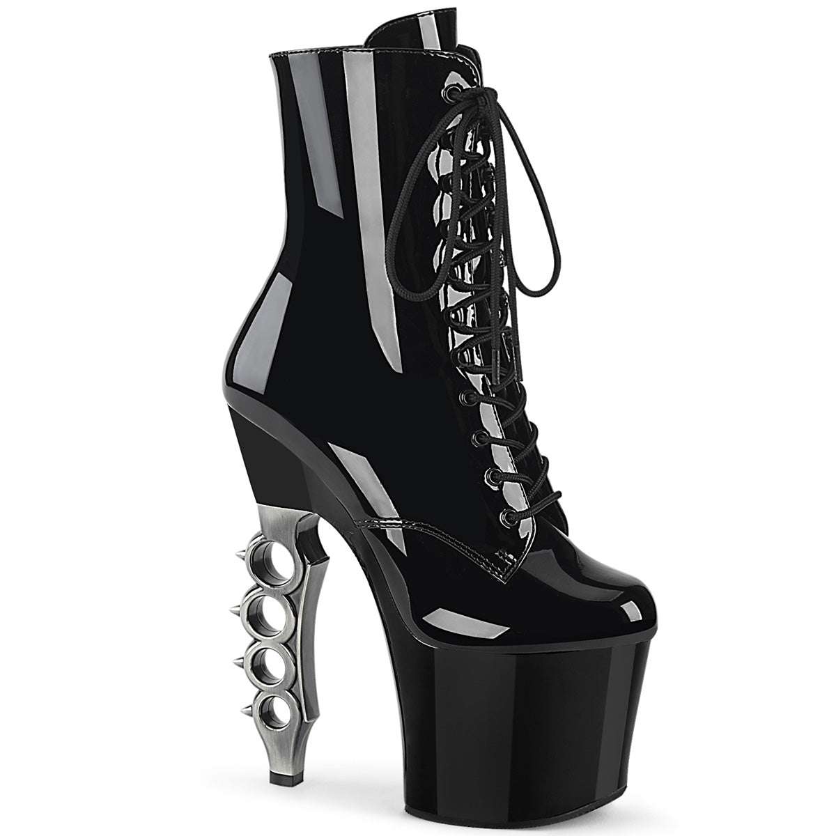 Pleaser Botas de tobillo para mujer IRONGRIP-1020 blk pat pat / blk-slv cepillado