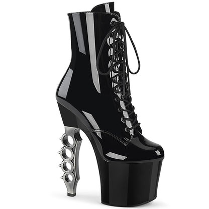 Pleaser Botas de tobillo para mujer IRONGRIP-1020 blk pat pat / blk-slv cepillado