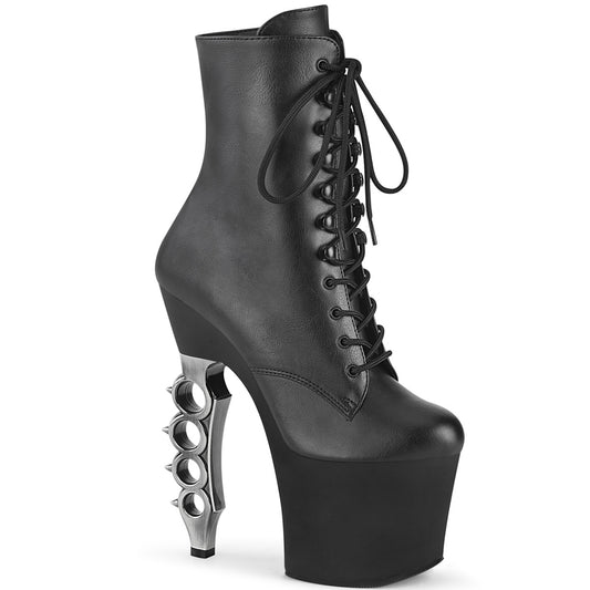 Pleaser Botas de tobillo para mujer IRONGRIP-1020 BLK Faux Cuero / Blk Matte-Slv cepillado